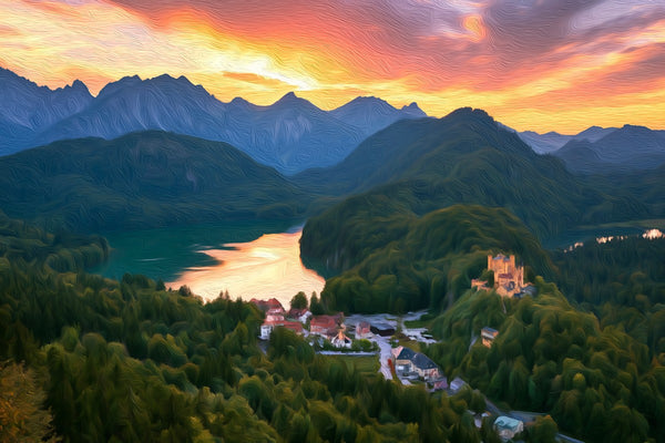 Hohes Schloss Fussen Hilltop Castle, Schwangau watercolor canvas