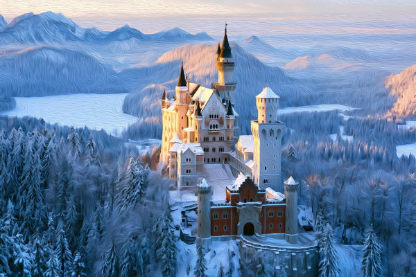 Neuschwanstein Castle Winter, Schwangau watercolor canvas