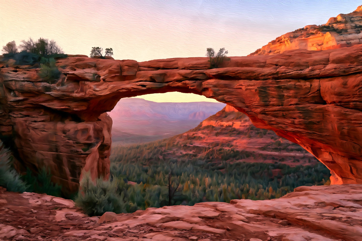 Sedona Natural Rock Arch gallery canvas, unframed and in an espresso floating frame — Sedona, Arizona