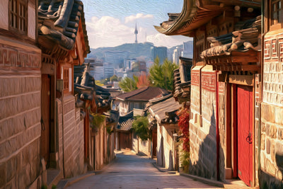 Seoul watercolor canvas