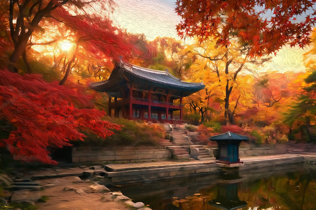 Changdeokgung Palace Pavilion, Seoul watercolor canvas