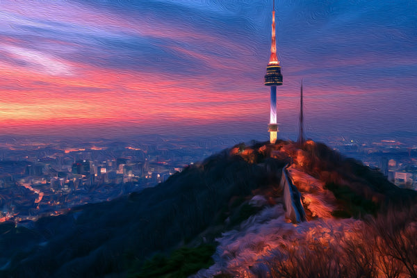 Namsan Hill Tower Seoul, Seoul watercolor canvas