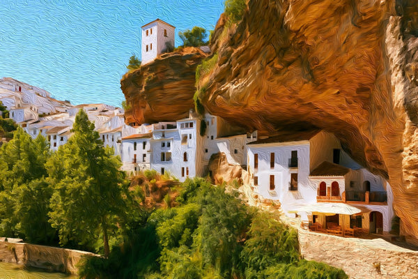 Cave Houses Cliff Dwellings, Setenil de las Bodegas watercolor canvas