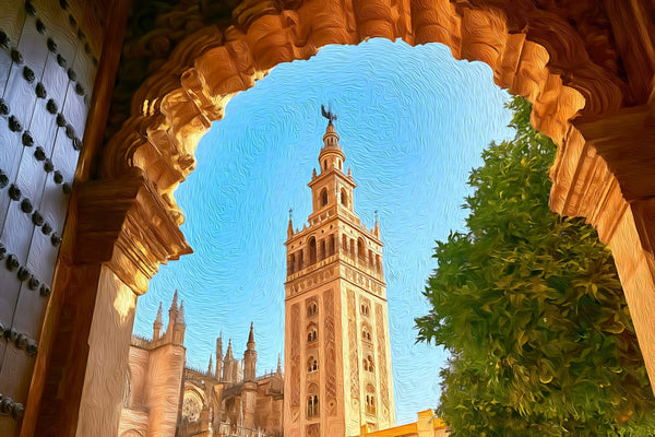Giralda Tower Seville Cathedral, Seville watercolor canvas
