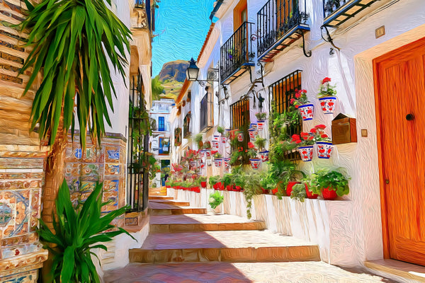 Marbella Old Town Alley, Seville watercolor canvas