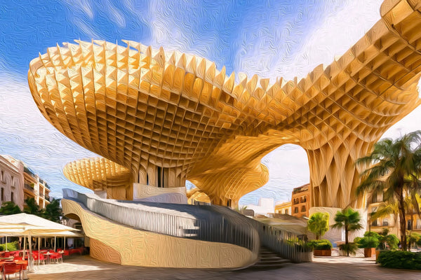 Metropol Parasol Wooden Structure, Seville watercolor canvas