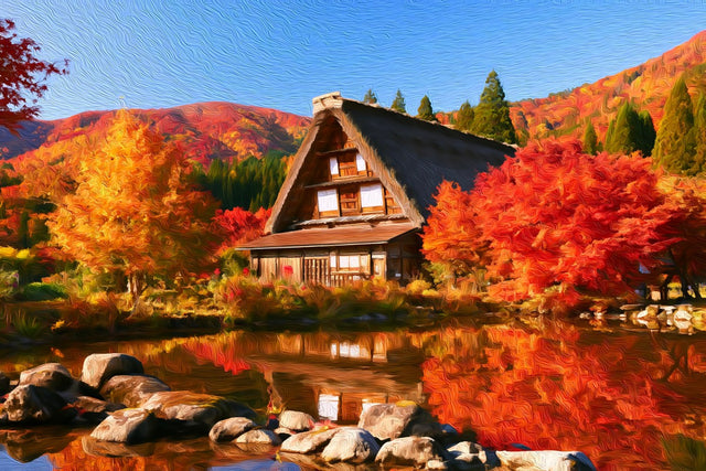 Shirakawa-go Gassho Farmhouse, Shirakawa-go watercolor canvas