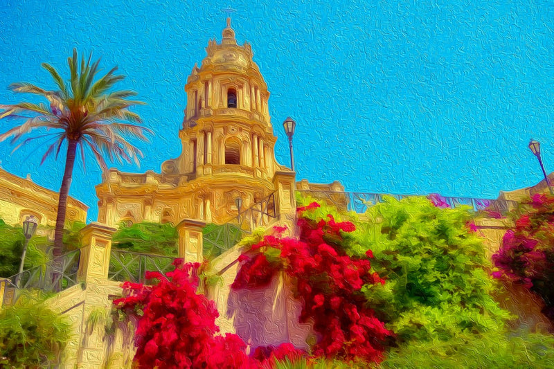 Baroque Cathedral with Bougainvillea, Sicily canvas