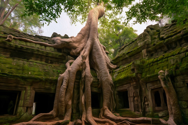 Ta Prohm Temple Ruins, Siem Reap watercolor canvas