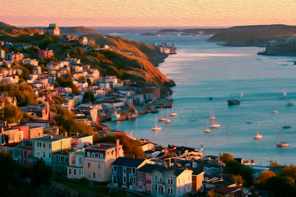 St. John's Harbour Hillside Panorama, St. John’s watercolor canvas