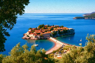 Sveti Stefan watercolor canvas