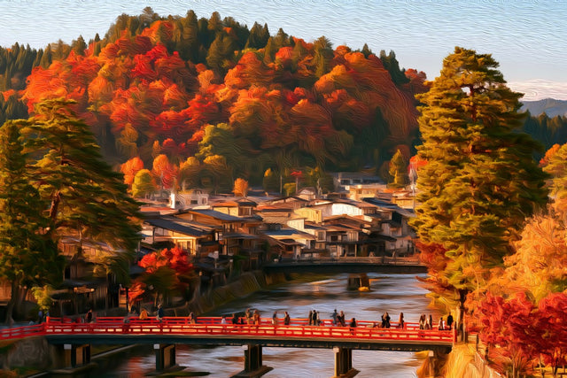 Nakabashi Red Bridge Takayama, Takayama watercolor canvas