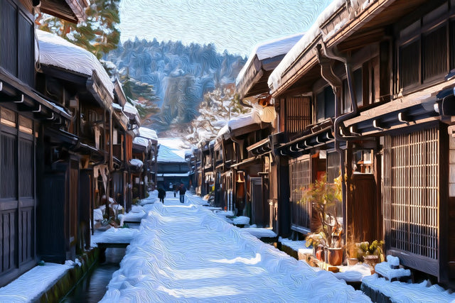 Sanmachi Suji Historic Street, Takayama watercolor canvas