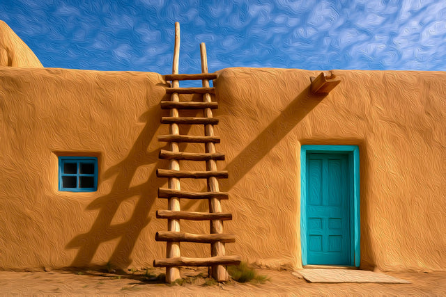 Taos Pueblo Adobe Wall, Taos watercolor canvas