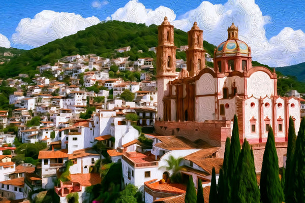 Santa Prisca Church Taxco, Taxco watercolor canvas