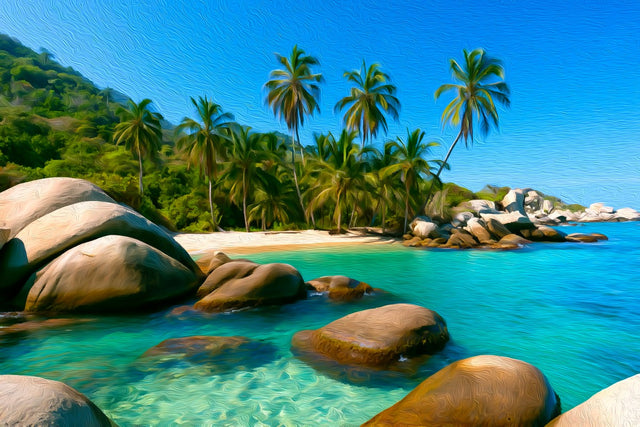 Cabo San Juan Beach Cove, Tayrona National Park watercolor canvas