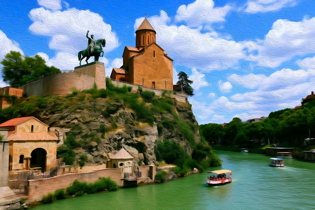 Metekhi Church Kura River, Tbilisi watercolor canvas