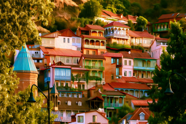 Old Town Hillside Neighbourhood, Tbilisi watercolor canvas