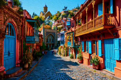 Tbilisi Old Town watercolor canvas
