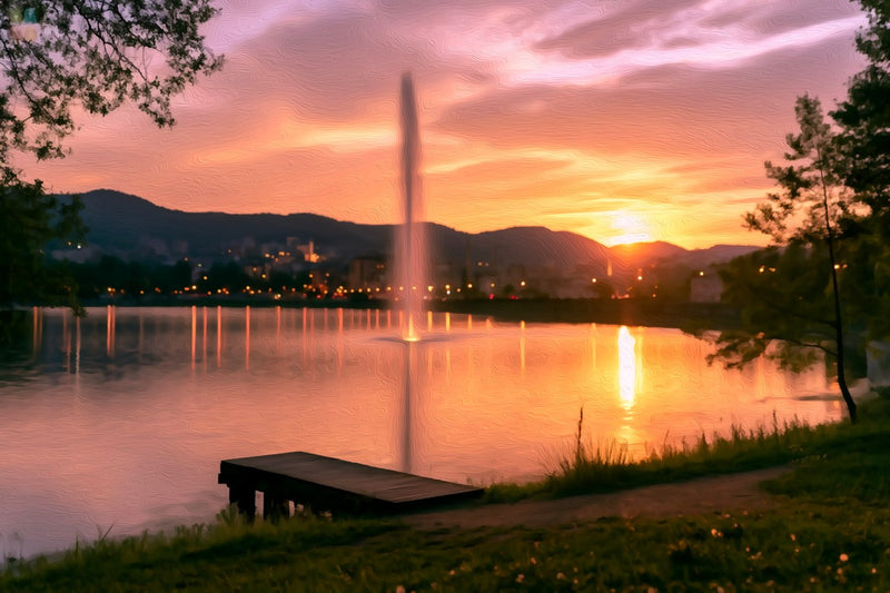 Lake Tirana Fountain Sunset, Tirana canvas