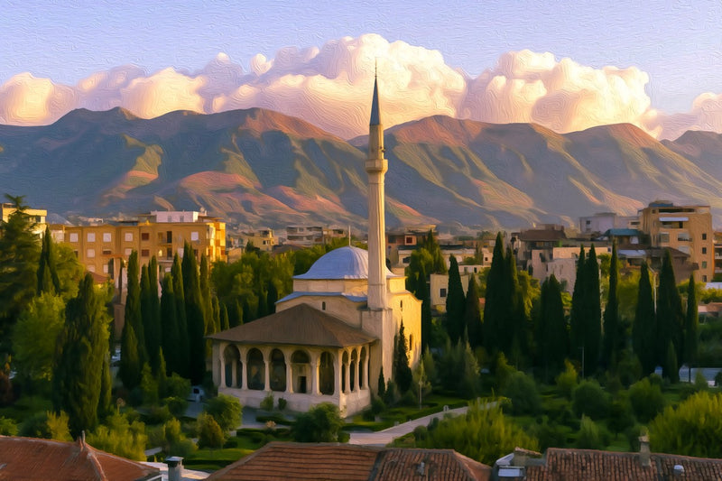 Mosque Minaret Tirana Cityscape, Tirana canvas