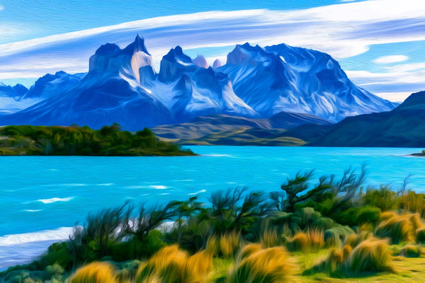 Torres del Paine Towers Lake, Torres del Paine watercolor canvas