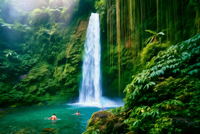 Ubud Jungle Waterfall Pool, Ubud watercolor canvas
