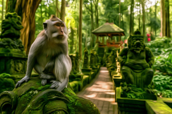 Ubud Sacred Monkey Forest Sanctuary, Ubud watercolor canvas