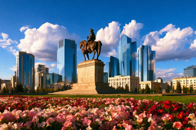 Kazakh Khan Equestrian Monument, Ulaanbaatar watercolor canvas