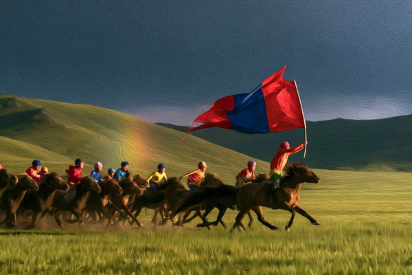 Naadam Festival Horse Race, Ulaanbaatar watercolor canvas