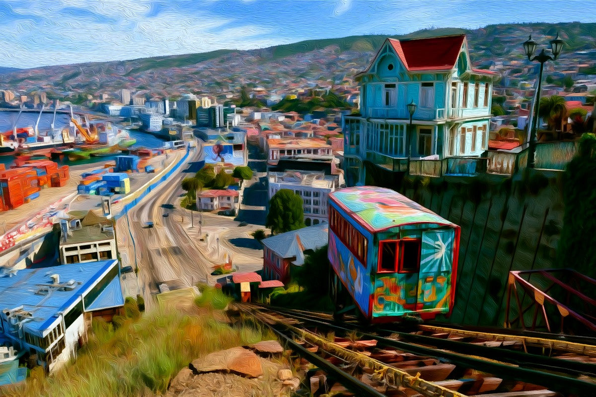 Valparaíso Funicular Ascensor gallery canvas, unframed and in an espresso floating frame — Valparaíso, Chile