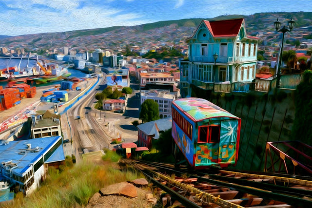 Valparaíso Funicular Ascensor, Valparaíso watercolor canvas