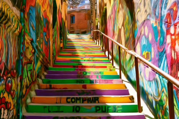 Valparaíso Painted Staircase Alley, Valparaíso watercolor canvas