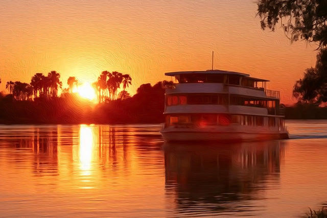 Zambezi River Sunset Cruise, Victoria Falls watercolor canvas