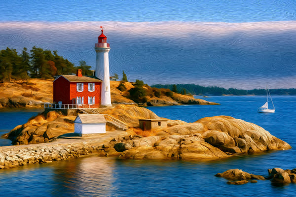 Fisgard Lighthouse Rocky Coast, Victoria watercolor canvas