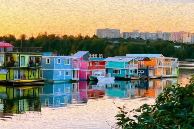 Fisherman's Wharf Float Homes, Victoria watercolor canvas