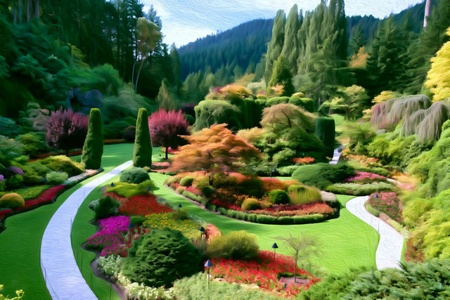 Sunken Garden Butchart Gardens, Victoria watercolor canvas