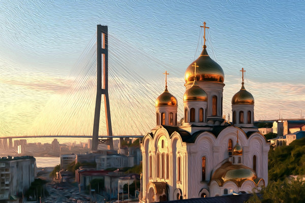 Vladivostok Orthodox Cathedral Bridge, Vladivostok watercolor canvas