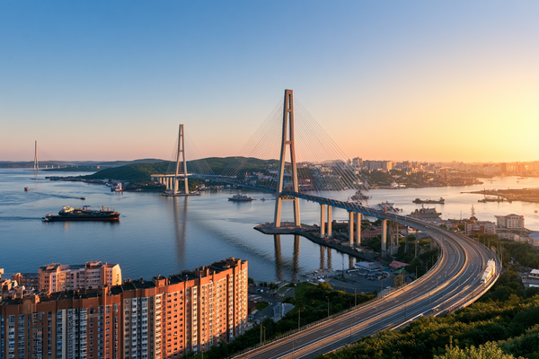 Russky Island Cable Bridge, Vladivostok watercolor canvas