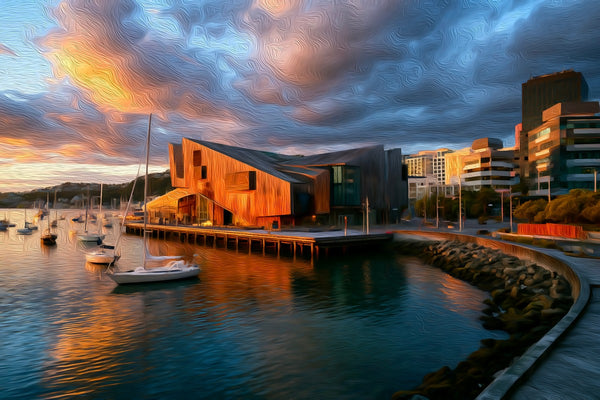 Copper Waterfront At Sunset, Wellington watercolor canvas
