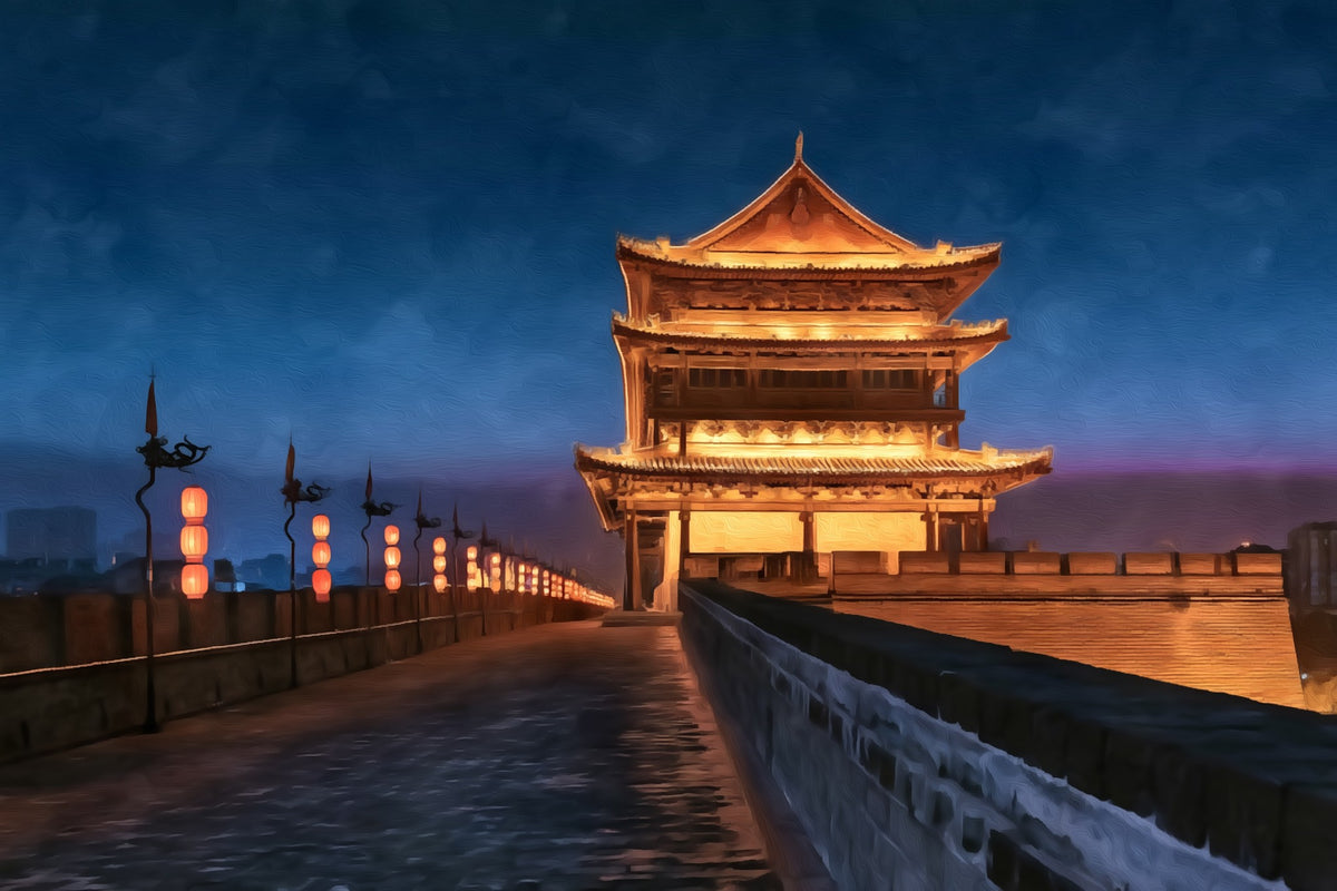 Xi'an Ancient City Wall Tower gallery canvas, unframed and in an espresso floating frame — Xi'an, China