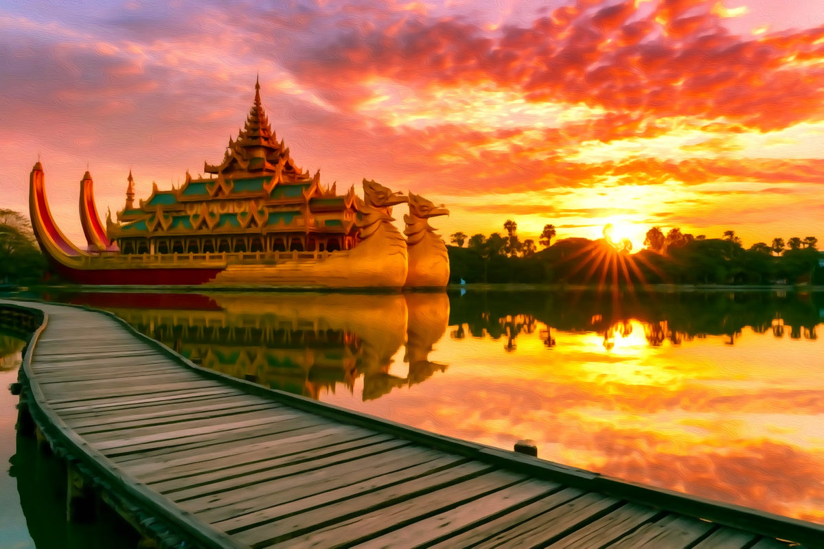 Karaweik Palace Kandawgyi Lake gallery canvas, unframed and in an espresso floating frame — Yangon, Myanmar