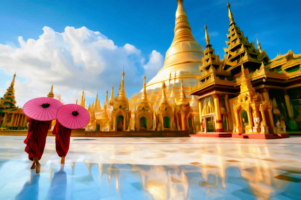 Shwedagon Pagoda Yangon, Yangon watercolor canvas