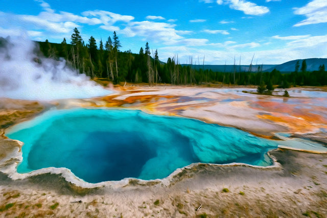 Crested Pool Hot Spring, Yellowstone National Park watercolor canvas