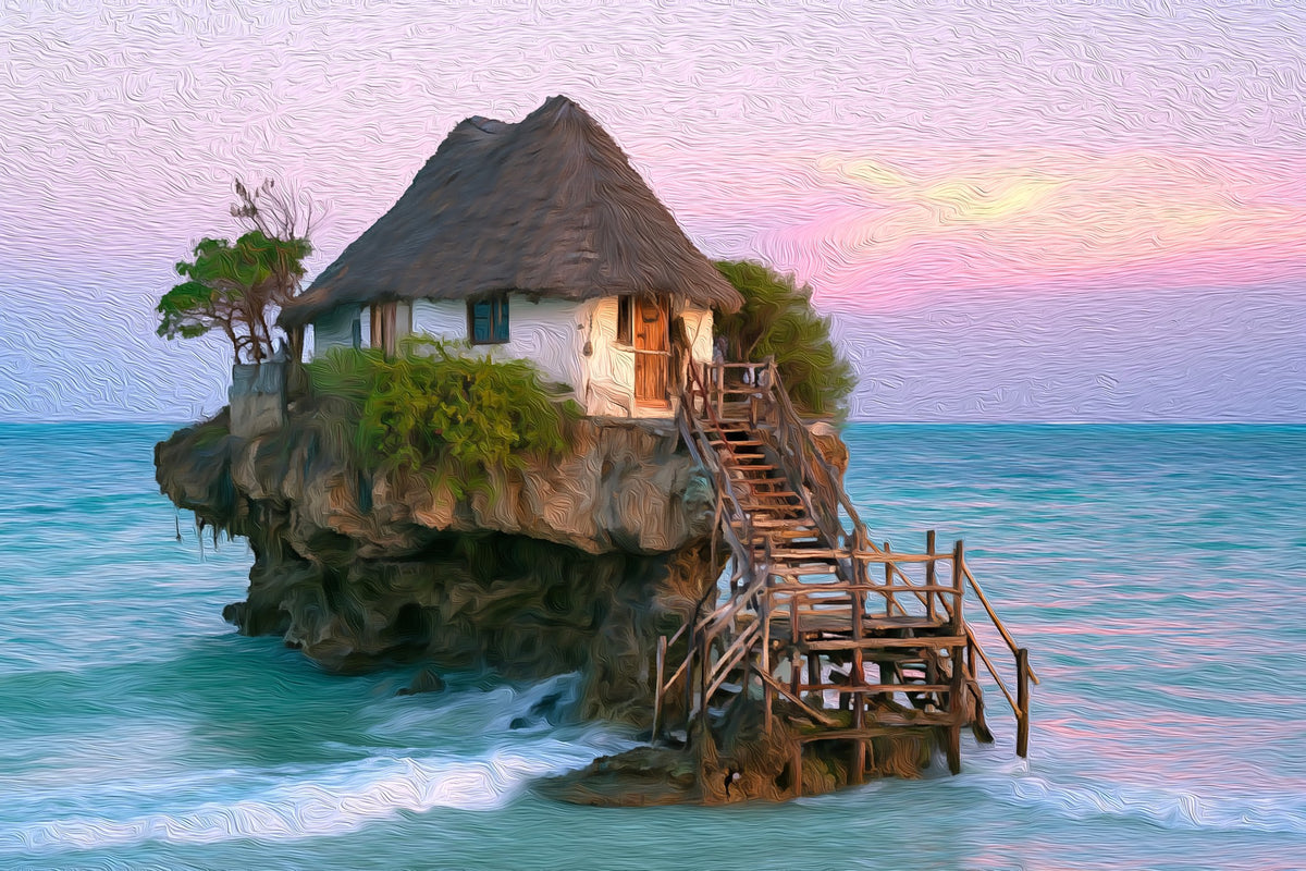 The Rock Restaurant Zanzibar gallery canvas, unframed and in an espresso floating frame — Zanzibar, Tanzania