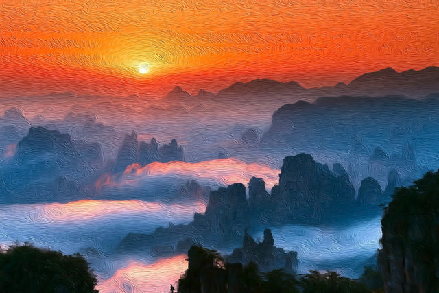 Zhangjiajie Sea of Clouds Sunrise, Zhangjiajie watercolor canvas