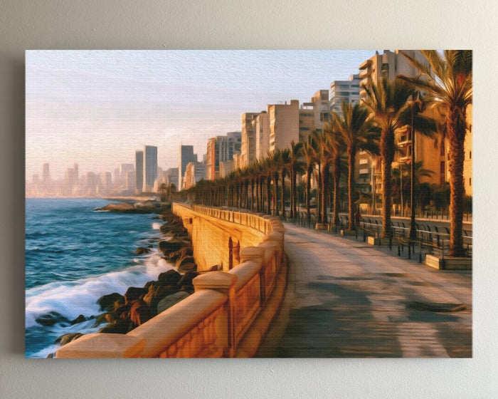 Beirut Corniche Seaside Promenade &mdash; Beirut watercolour canvas