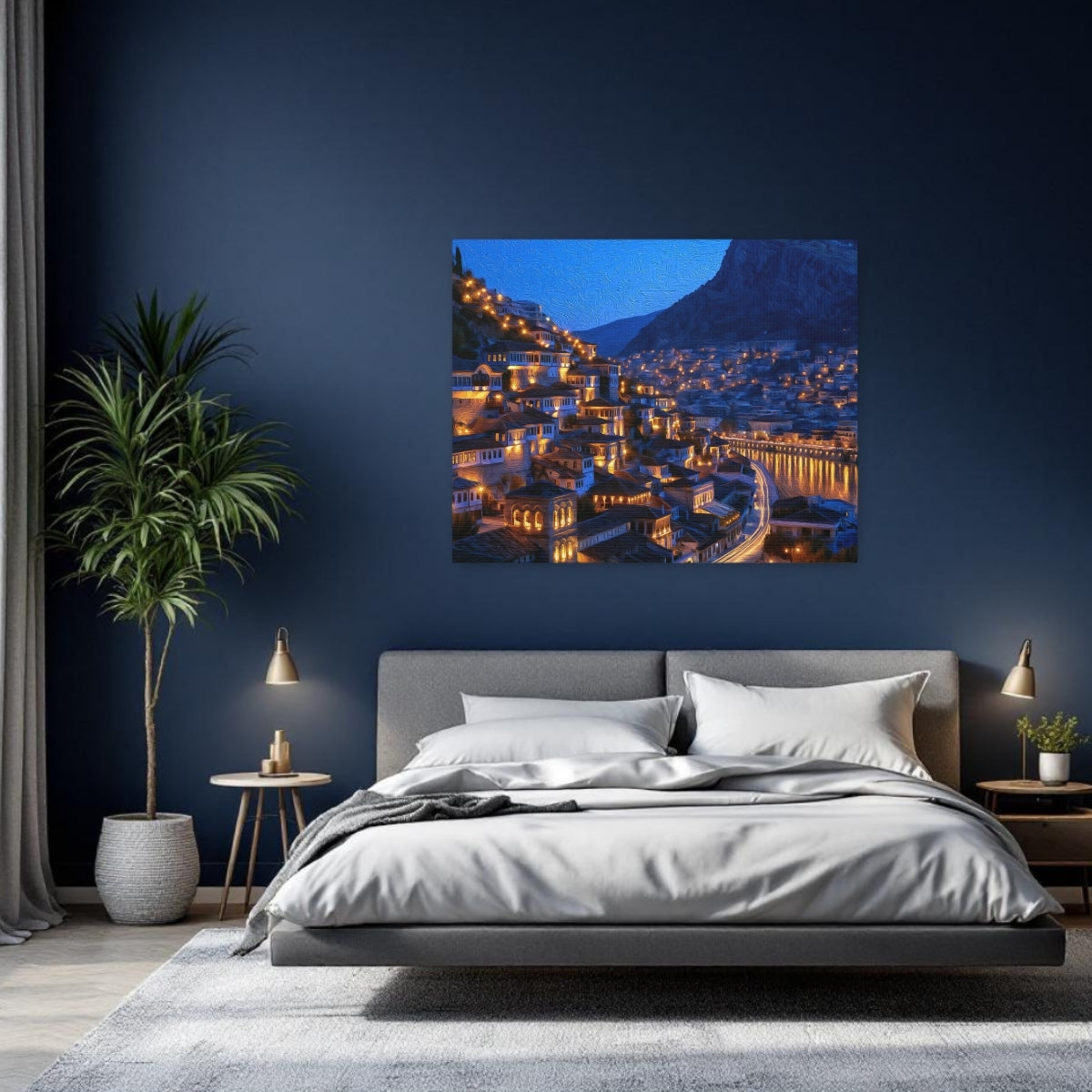 Berat, Albania | Berat Old Town Hillside at Night | Original Series Gallery Canvas detail