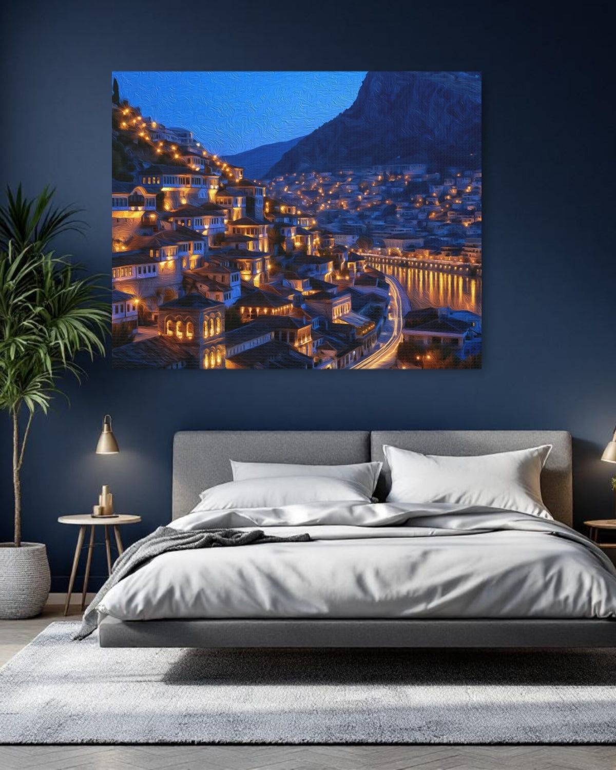 Berat, Albania | Berat Old Town Hillside at Night | Original Series Gallery Canvas detail