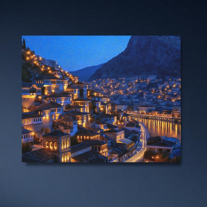 Berat, Albania | Berat Old Town Hillside at Night | Original Series Gallery Canvas